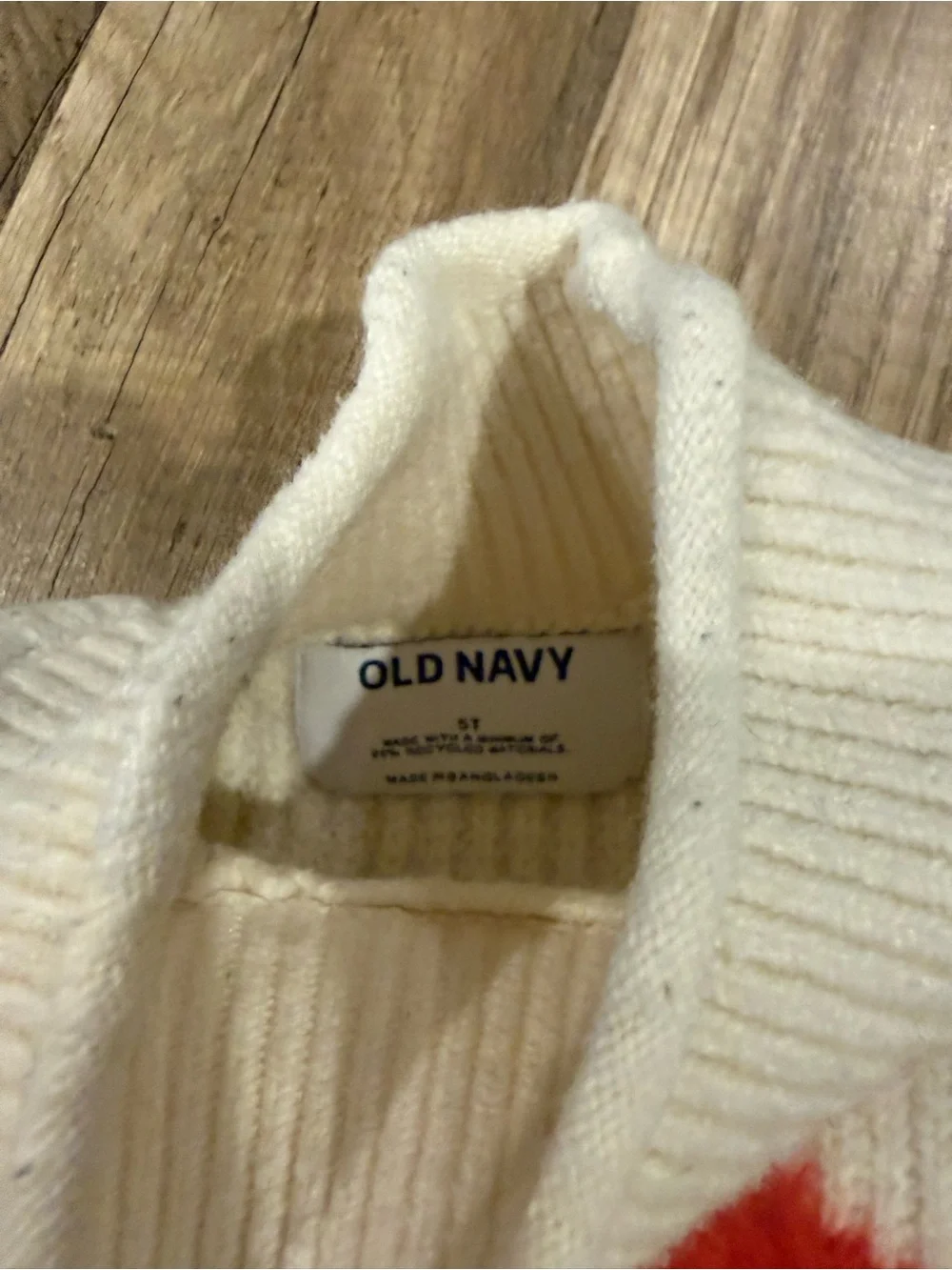 Girl's Cream Knit Sweater with Red Heart
